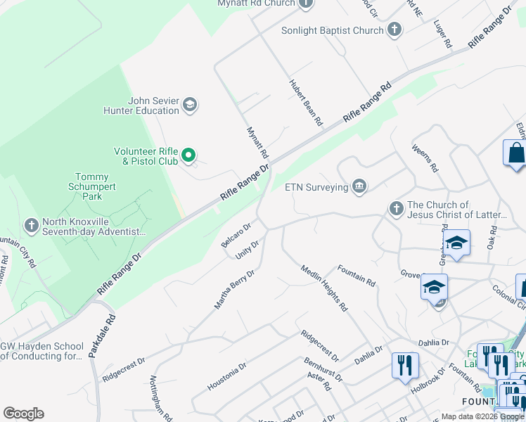 map of restaurants, bars, coffee shops, grocery stores, and more near 6430 Grove Drive in Knoxville
