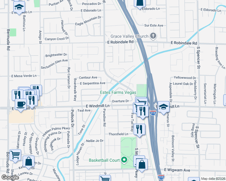 map of restaurants, bars, coffee shops, grocery stores, and more near 8017 South Orchestra Avenue in Las Vegas