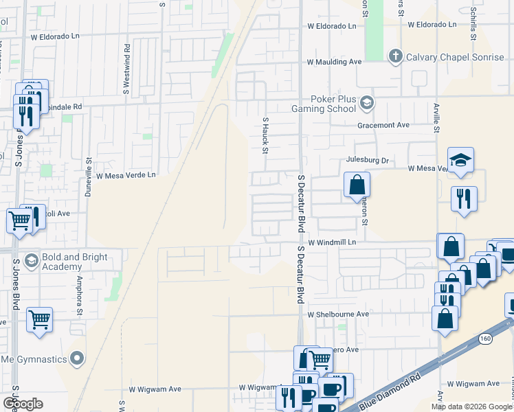 map of restaurants, bars, coffee shops, grocery stores, and more near 5087 West Dodge Ridge Avenue in Las Vegas