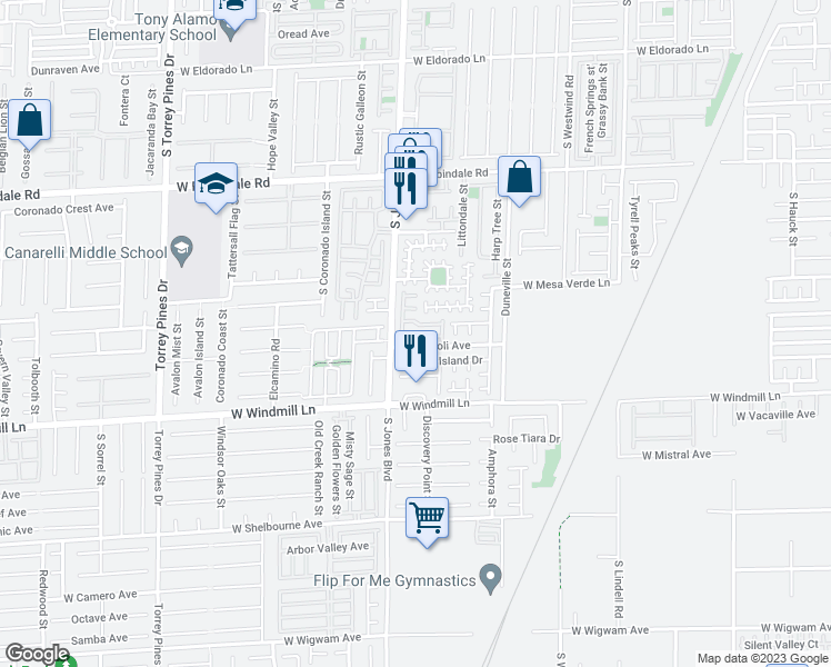 map of restaurants, bars, coffee shops, grocery stores, and more near 6040 Quiet Glow Avenue in Las Vegas