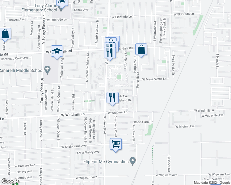 map of restaurants, bars, coffee shops, grocery stores, and more near 6010 Quiet Glow Avenue in Las Vegas
