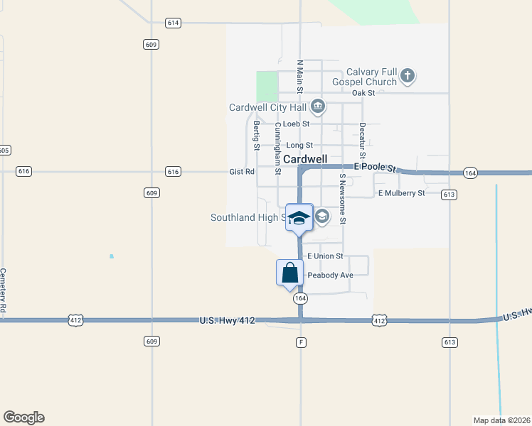 map of restaurants, bars, coffee shops, grocery stores, and more near Eldridge Street in Dunklin County