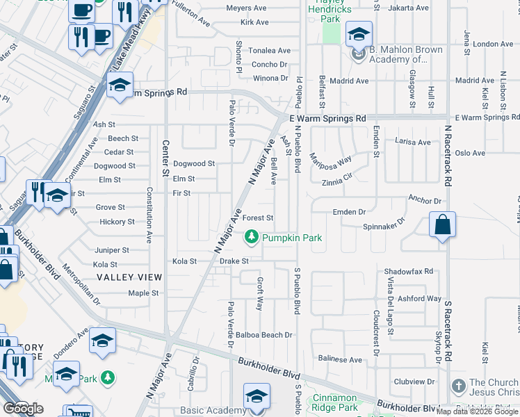 map of restaurants, bars, coffee shops, grocery stores, and more near 412 Cindy Place in Henderson