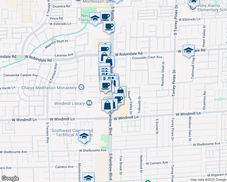 map of restaurants, bars, coffee shops, grocery stores, and more near 7875 South Rainbow Boulevard in Las Vegas