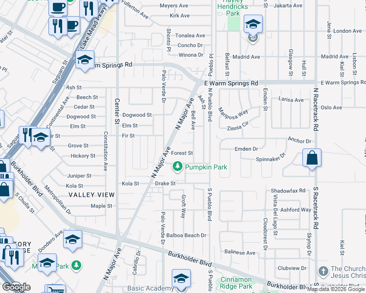 map of restaurants, bars, coffee shops, grocery stores, and more near 412 Cindy Place in Henderson