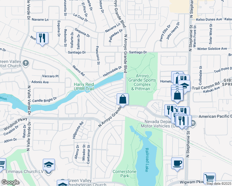 map of restaurants, bars, coffee shops, grocery stores, and more near 1613 Hennepin Drive in Henderson