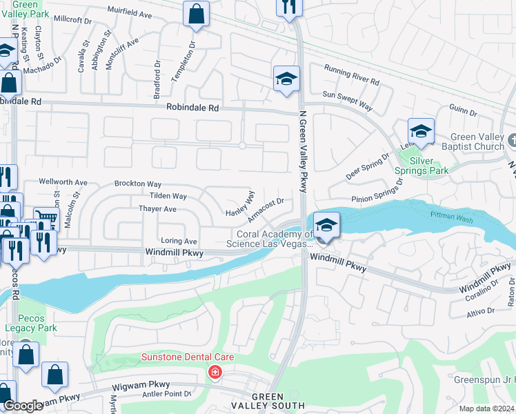 map of restaurants, bars, coffee shops, grocery stores, and more near 2218 Armacost Drive in Henderson