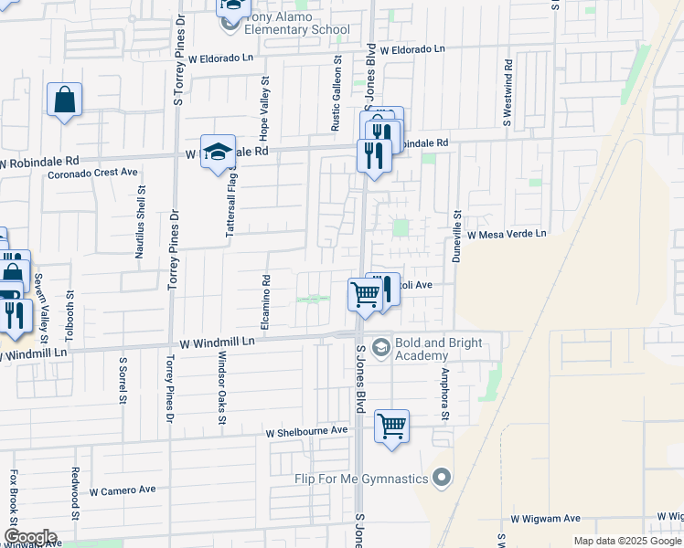 map of restaurants, bars, coffee shops, grocery stores, and more near 6143 Windmill Island Avenue in Las Vegas
