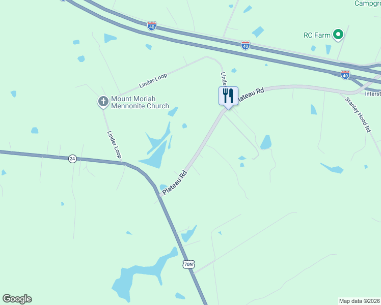 map of restaurants, bars, coffee shops, grocery stores, and more near 7554 Plateau Road in Crossville