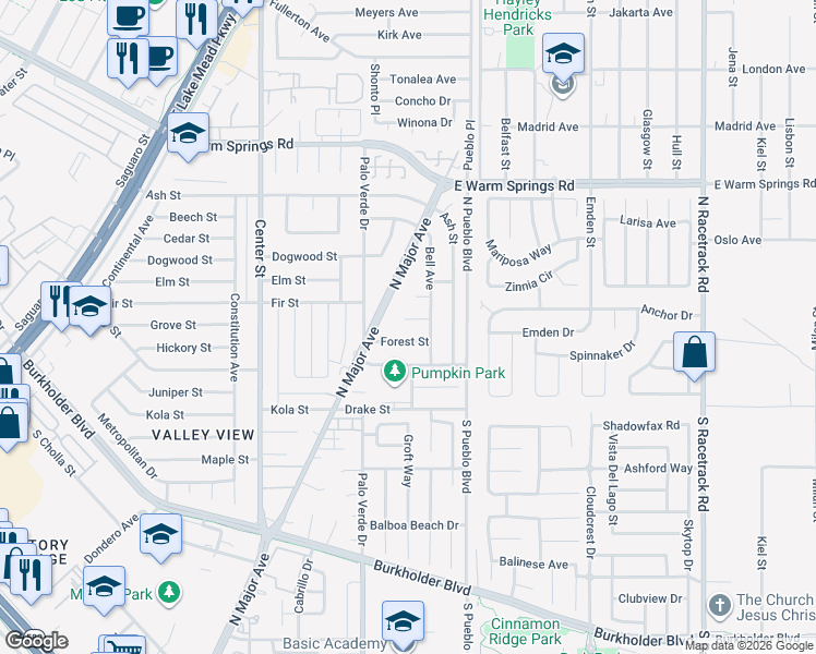 map of restaurants, bars, coffee shops, grocery stores, and more near 412 Cindy Place in Henderson