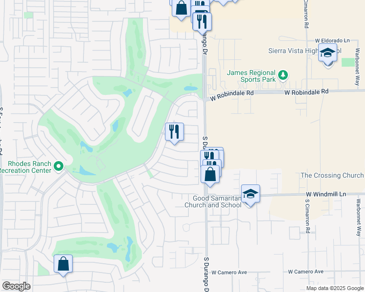 map of restaurants, bars, coffee shops, grocery stores, and more near 319 Falcons Fire Avenue in Las Vegas
