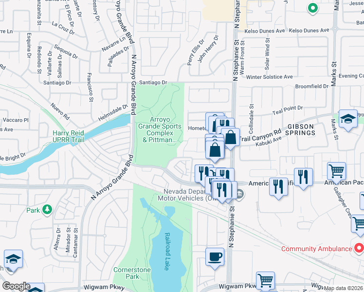 map of restaurants, bars, coffee shops, grocery stores, and more near 247 Moonshot Street in Henderson