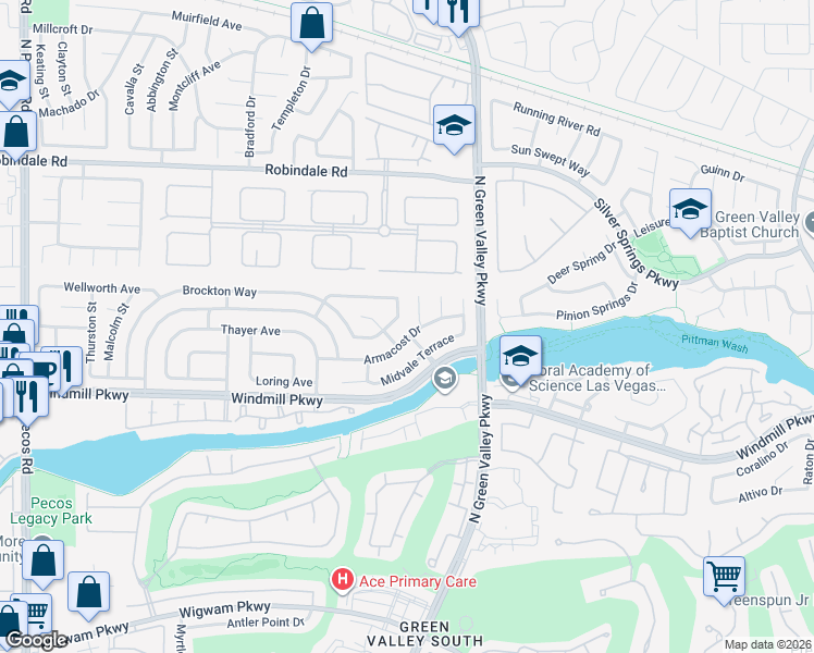 map of restaurants, bars, coffee shops, grocery stores, and more near 242 Elkins Circle in Henderson