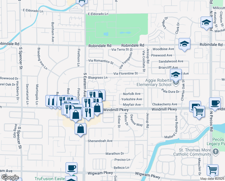 map of restaurants, bars, coffee shops, grocery stores, and more near 2737 Carnation Lane in Henderson