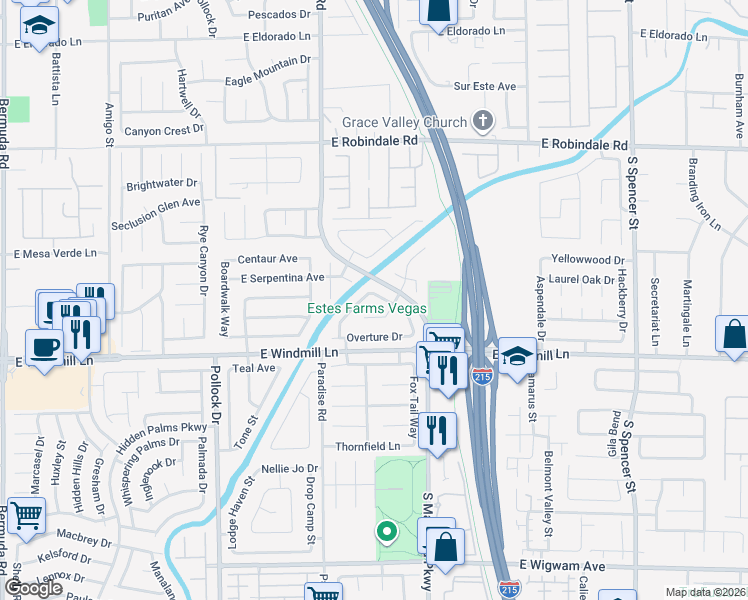 map of restaurants, bars, coffee shops, grocery stores, and more near 7970 South Counterpoint Lane in Las Vegas