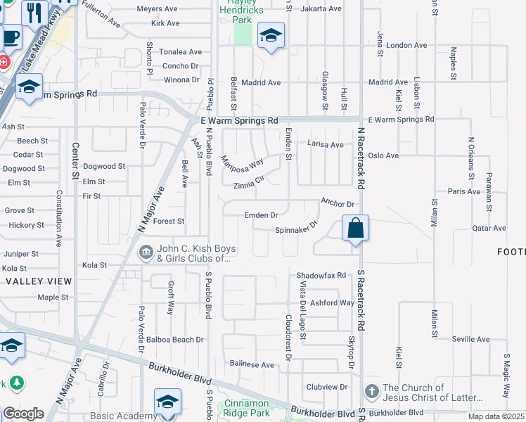 map of restaurants, bars, coffee shops, grocery stores, and more near 152 Emden Drive in Henderson
