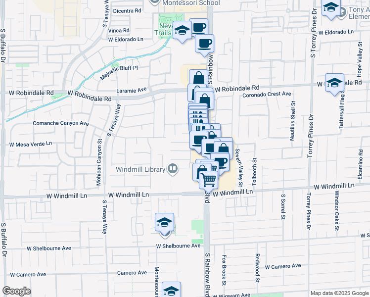 map of restaurants, bars, coffee shops, grocery stores, and more near 7000 Point Cabrillo Court in Las Vegas