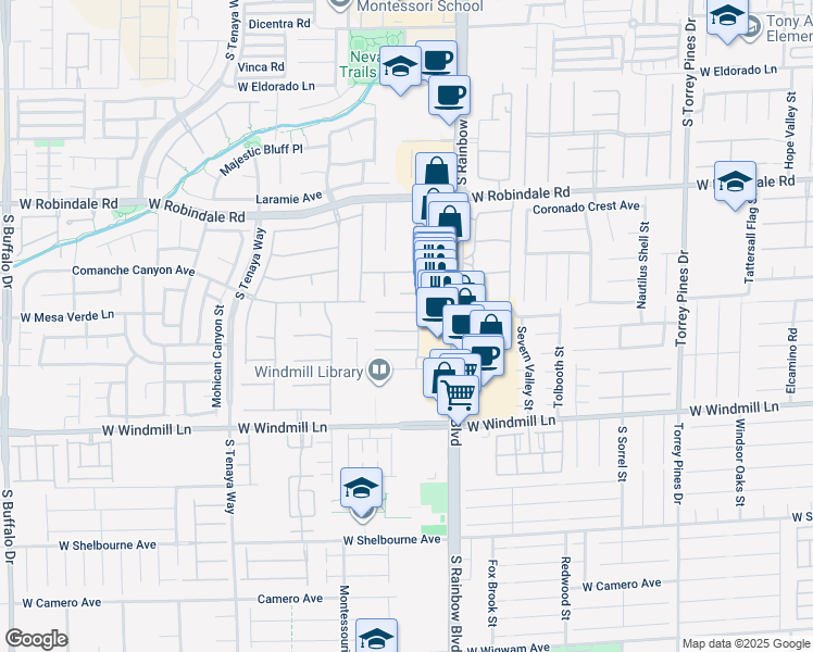 map of restaurants, bars, coffee shops, grocery stores, and more near 7000 Point Cabrillo Court in Las Vegas