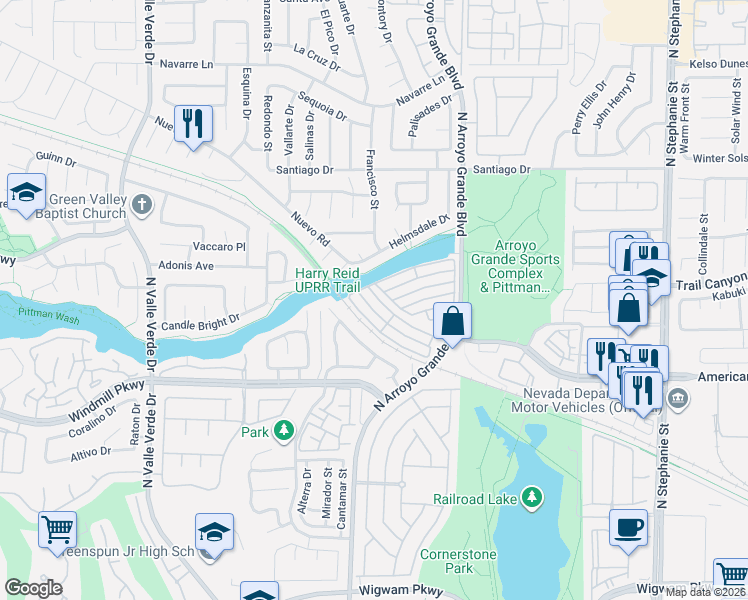 map of restaurants, bars, coffee shops, grocery stores, and more near 1641 Xanadu Drive in Henderson