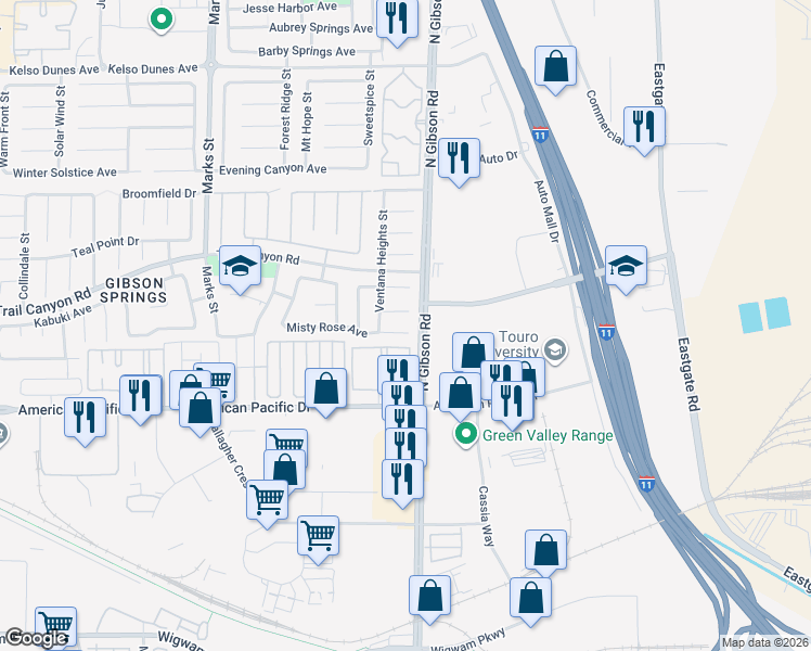 map of restaurants, bars, coffee shops, grocery stores, and more near 1002 Misty Rose Avenue in Henderson