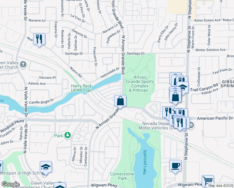 map of restaurants, bars, coffee shops, grocery stores, and more near 1603 Colloquium Drive in Henderson