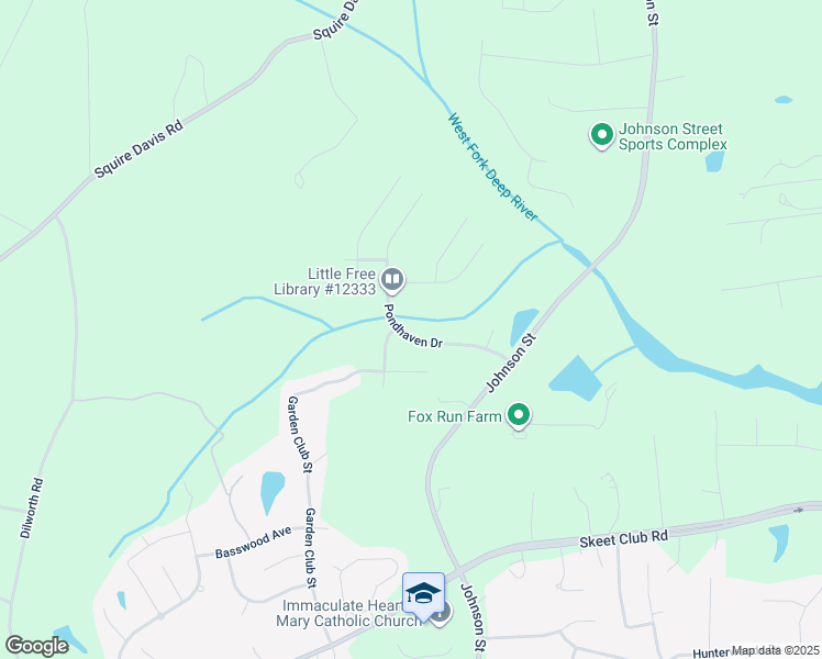 map of restaurants, bars, coffee shops, grocery stores, and more near 1535 Pondhaven Drive in High Point