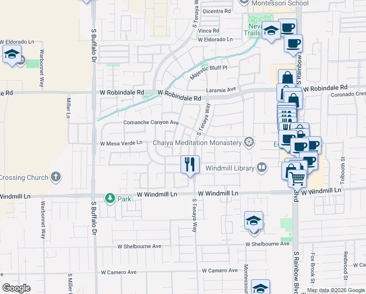 map of restaurants, bars, coffee shops, grocery stores, and more near 7918 Mustang Canyon Street in Las Vegas