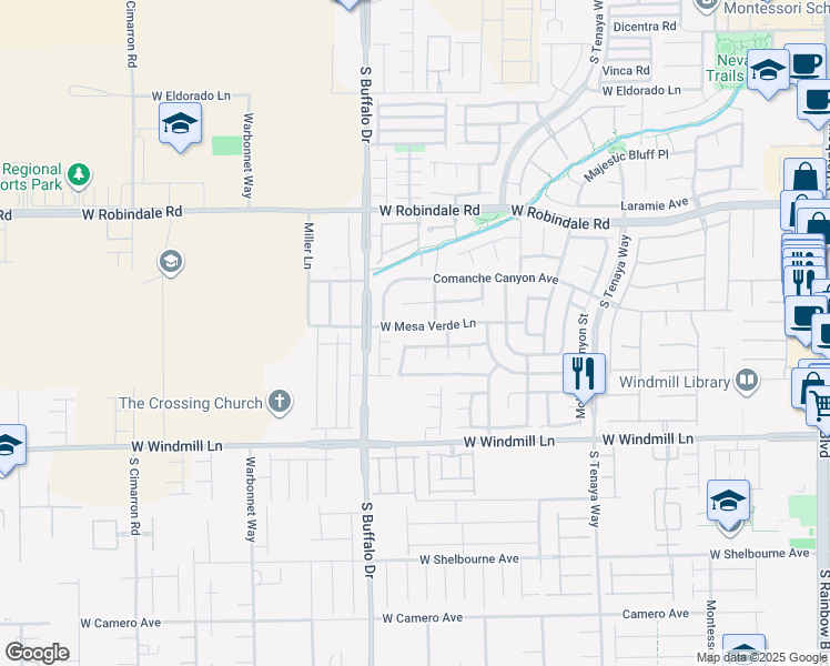 map of restaurants, bars, coffee shops, grocery stores, and more near 7703 W Mesa Verde Ln in Las Vegas