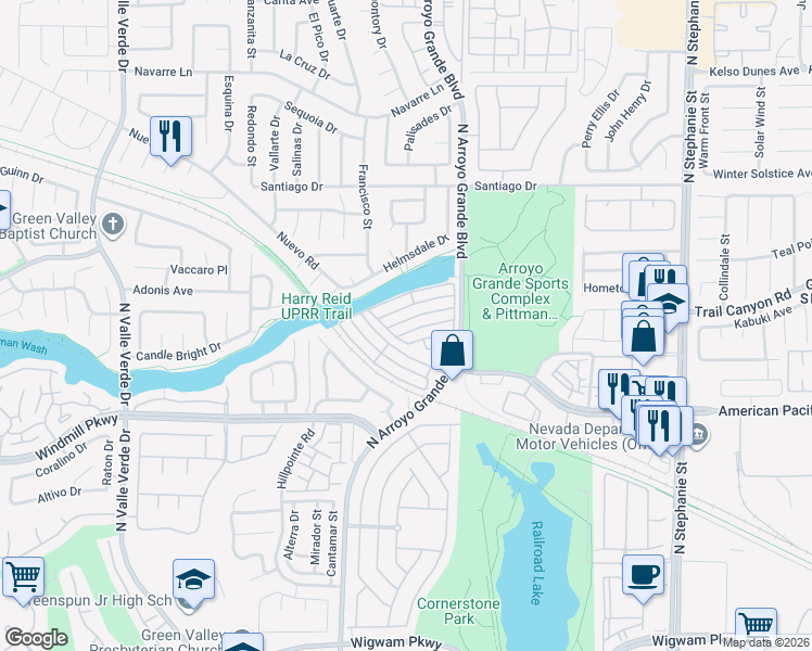 map of restaurants, bars, coffee shops, grocery stores, and more near 1625 Box Step Drive in Henderson