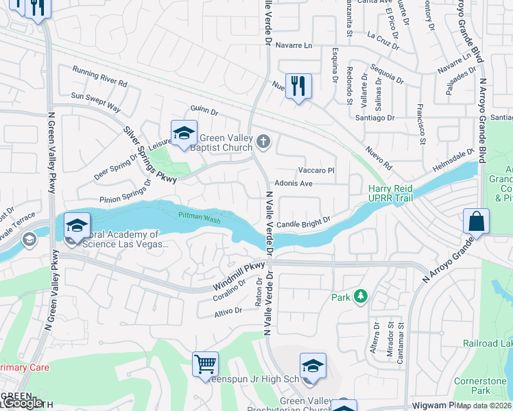 map of restaurants, bars, coffee shops, grocery stores, and more near 221 North White Cloud Circle in Henderson