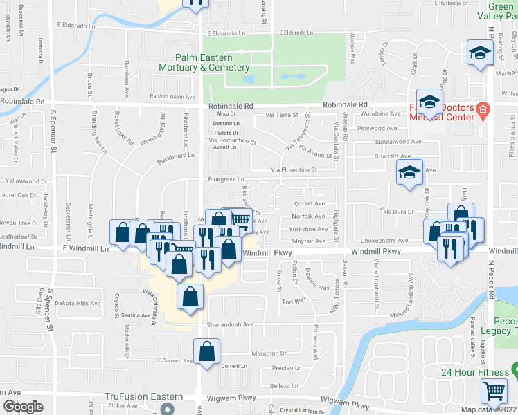 map of restaurants, bars, coffee shops, grocery stores, and more near 2737 Carnation Lane in Henderson