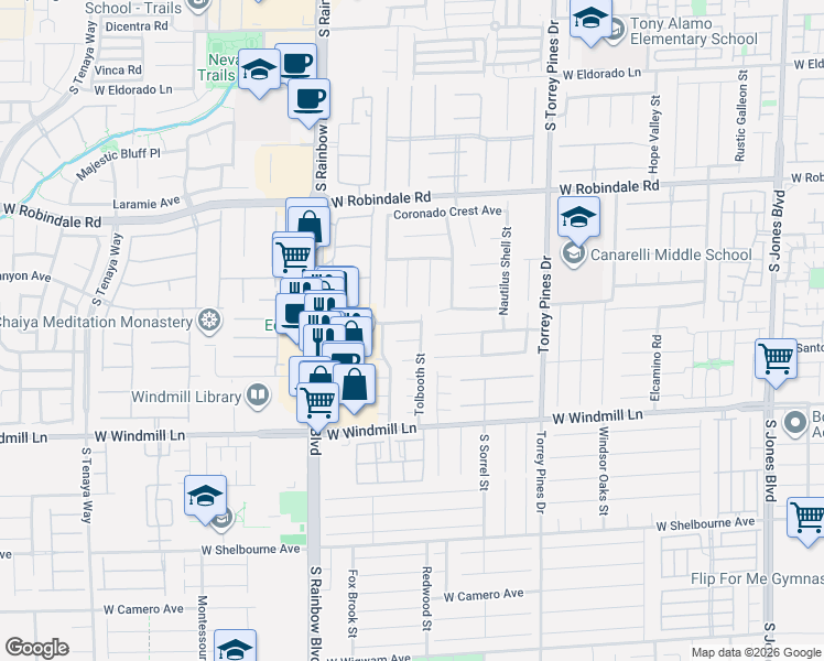 map of restaurants, bars, coffee shops, grocery stores, and more near 7906 Tolbooth Street in Las Vegas