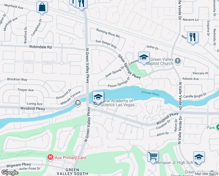map of restaurants, bars, coffee shops, grocery stores, and more near 2037 Pinion Springs Drive in Henderson