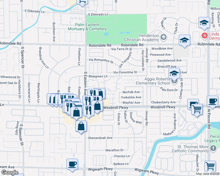 map of restaurants, bars, coffee shops, grocery stores, and more near 2825 Amaryllis Court in Henderson