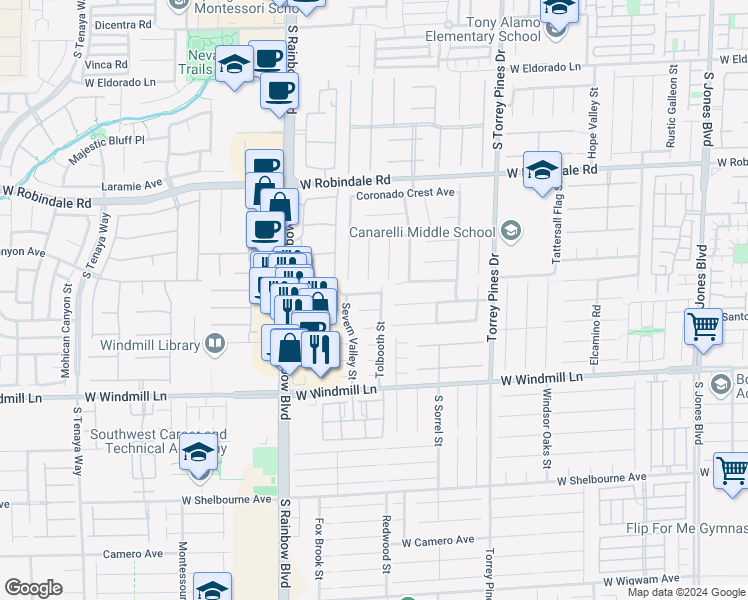 map of restaurants, bars, coffee shops, grocery stores, and more near 6721 Carlisle Grove Avenue in Las Vegas