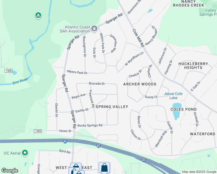 map of restaurants, bars, coffee shops, grocery stores, and more near 4402 Bracada Drive in Durham