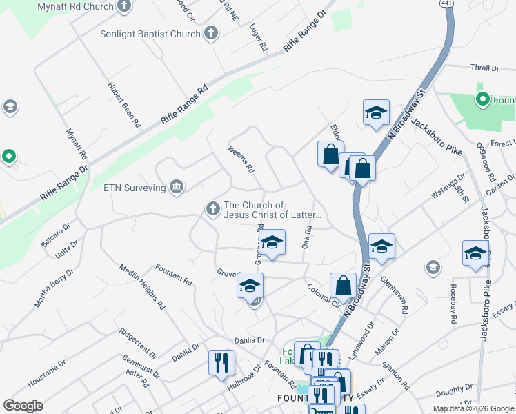 map of restaurants, bars, coffee shops, grocery stores, and more near 834 Gresham Road in Knoxville