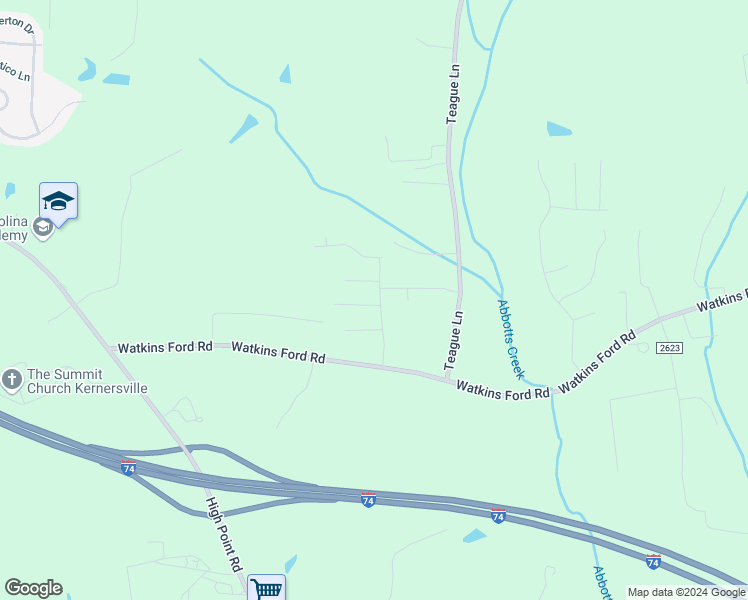map of restaurants, bars, coffee shops, grocery stores, and more near 1989 Watkins Landing Drive in Kernersville