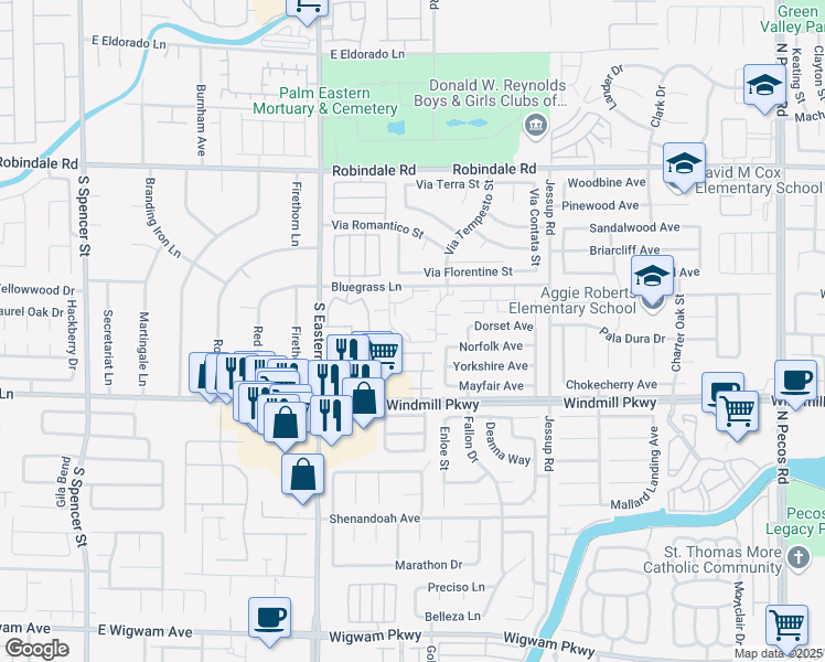 map of restaurants, bars, coffee shops, grocery stores, and more near 2746 Carnation Lane in Henderson
