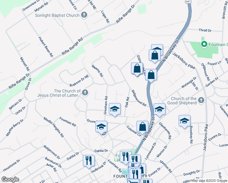 map of restaurants, bars, coffee shops, grocery stores, and more near 3112 Edonia Drive in Knoxville