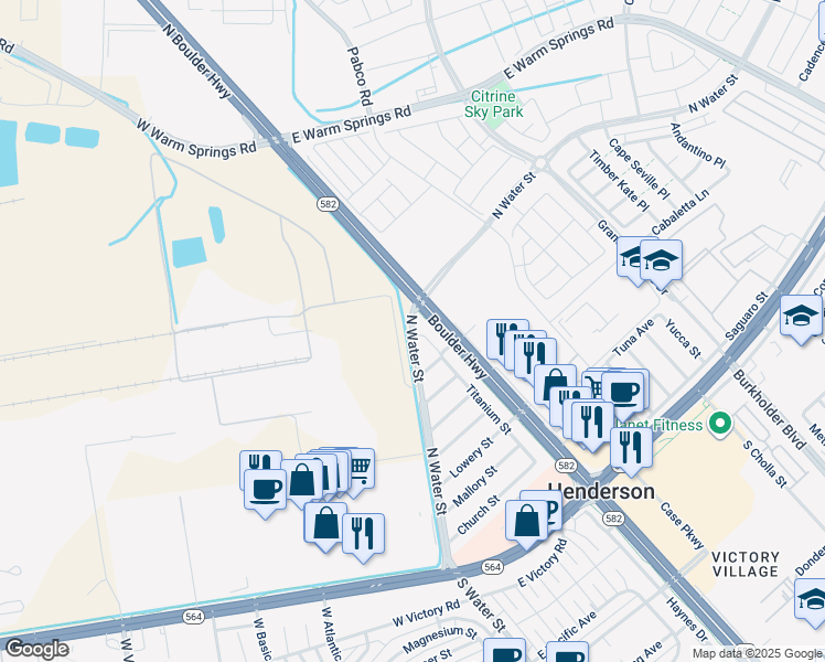 map of restaurants, bars, coffee shops, grocery stores, and more near 856 North Water Street in Henderson