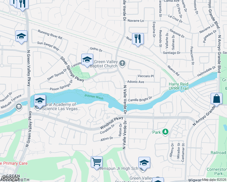map of restaurants, bars, coffee shops, grocery stores, and more near 215 Pocahontas Court in Henderson