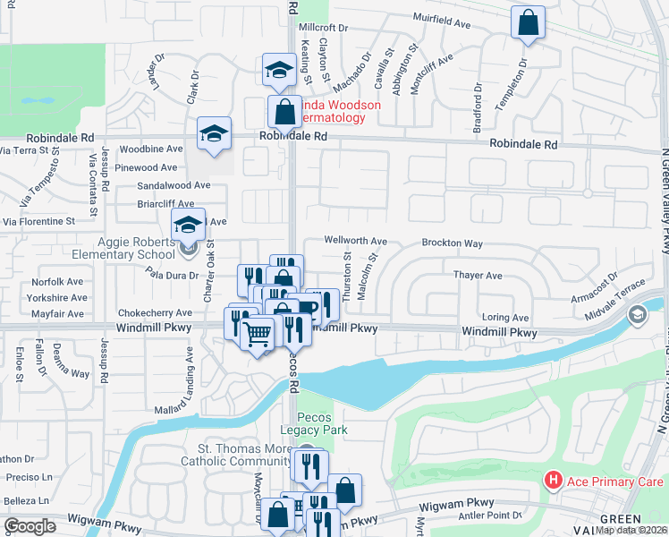 map of restaurants, bars, coffee shops, grocery stores, and more near 2528 Carmona Circle in Henderson