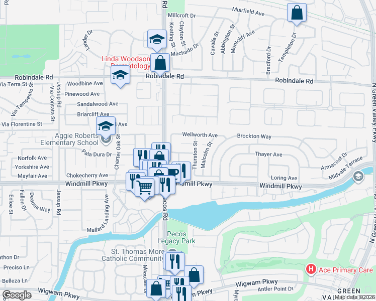 map of restaurants, bars, coffee shops, grocery stores, and more near 2528 Carmona Circle in Henderson