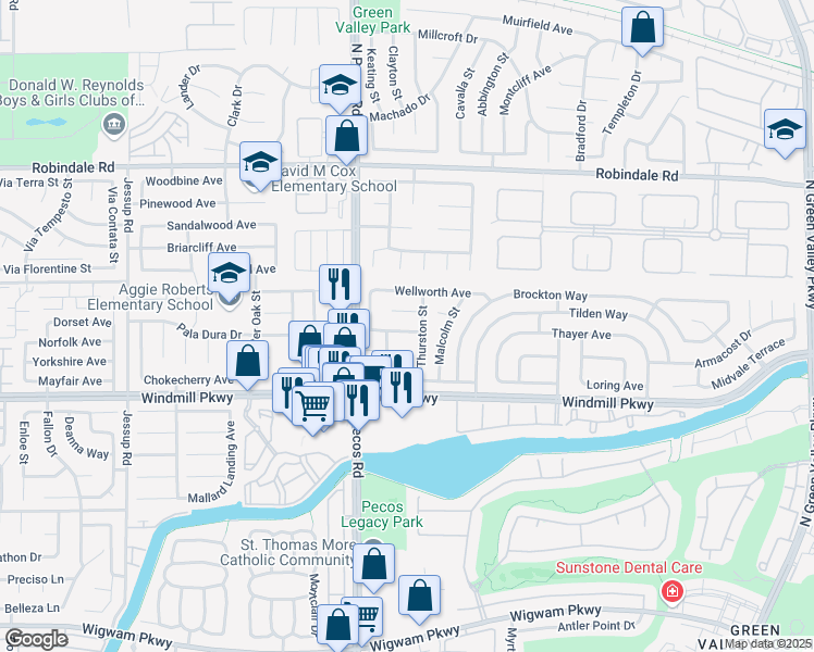 map of restaurants, bars, coffee shops, grocery stores, and more near 2530 Grange Avenue in Henderson