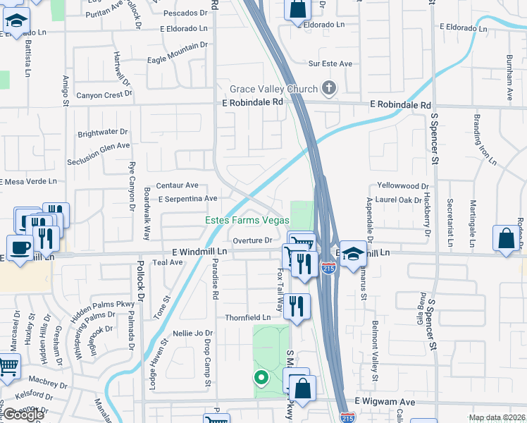 map of restaurants, bars, coffee shops, grocery stores, and more near 8006 South Counterpoint Lane in Las Vegas