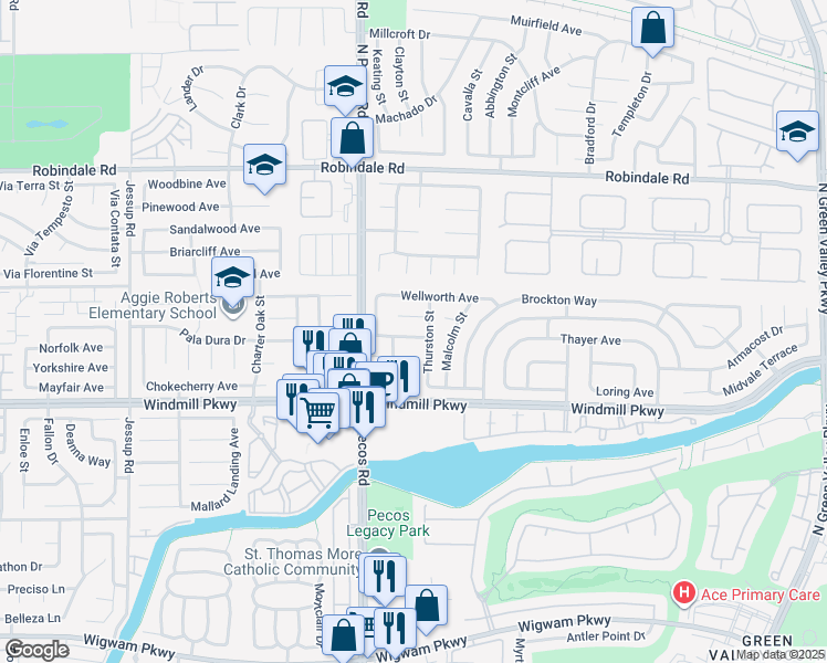 map of restaurants, bars, coffee shops, grocery stores, and more near 2530 Grange Avenue in Henderson