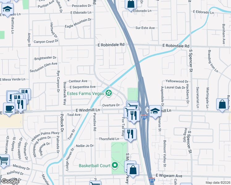 map of restaurants, bars, coffee shops, grocery stores, and more near 7970 South Counterpoint Lane in Las Vegas