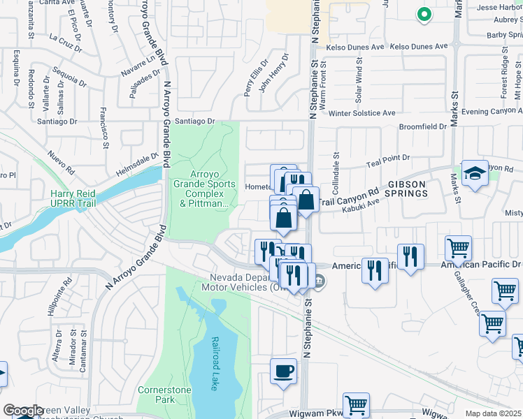 map of restaurants, bars, coffee shops, grocery stores, and more near 240 Shortstop Street in Henderson