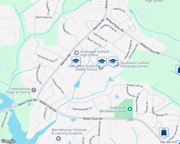 map of restaurants, bars, coffee shops, grocery stores, and more near 4364 Barrow Road in High Point